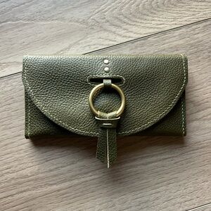 Italian Luxury Olive Pebbled Leather Clutch